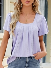 ieftine tricou simplu-Tricou pentru Femei Culoare Uniformă Grafică Simplă Modă Stilat Clasic Mâneci Scurte Gât Pătrat Ținute Zilnice Weekend Alb Roz Violet Fuchsia Vară Primăvară