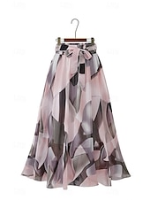 abordables Jupes en mousseline-Femmes Jupe Évasé Occasionnel Maxi Taille Basse Jupes Fleuri Imprimé Micro-Élastique Vacances Sortir Noir Blanche Rose Bleu Été Polyester