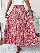 ieftine Fuste simple-Fustă pentru femei Fustă maxi A Line Modă Casual Fuste cu talie înaltă Floral Print Micro-elastic Stradă Zilnic Negru Galben Roz Verde Vară Poliester