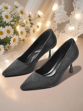 cheap Cocktail-Women&#039;s Champagne Rhinestone Pointed Toe Kitten Heels – Elegant Slip-On Glitter Pumps for Cocktail Parties and Holiday Celebrations