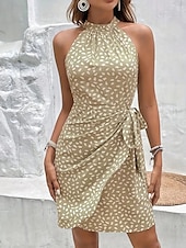 abordables Robes fleuries-Femmes Mini Robe Robe d&#039;été Robe dos nu Occasionnel Quotidien Coupe régulière Graphique À pois Sans manches Col Halter Vert Claire Rose Claire bleu marine Kaki Été