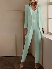economico Tailleur pantalone della mamma-Completi pantaloni a 3 pezzi Elegante Smoking Matrimonio Inviti a matrimoni Lunghezza alla caviglia Maniche lunghe Scollatura a V Autunno Inviti a matrimoni Tessuto elasticizzato con applicazioni