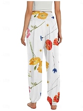 economico Pantaloni-Per donna Pantaloni ispirati al lino Gamba larga Pantaloni Stile Etnico Casual Boho Lunghezza intera Vita Alta Floreale Foglia Tropicale Tasca Elastico in vita Stampa Traspirabilità Morbido