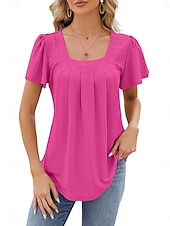 ieftine tricou simplu-Tricou pentru Femei Culoare Uniformă Grafică Simplă Modă Stilat Clasic Mâneci Scurte Gât Pătrat Ținute Zilnice Weekend Alb Roz Violet Fuchsia Vară Primăvară
