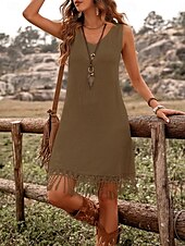 abordables Robe Simple-Robe mini femme robe d&#039;été en couleur unie décontractée quotidienne ajustement régulier graphique sans manches col rond vert armée bleu marine marron été