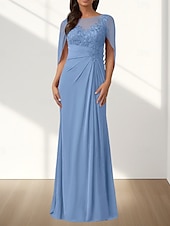 preiswerte Bodenlänge-A-Linie Brautmutterkleid Hochzeitsgast Elegant Rundhalsausschnitt Bodenlang Chiffon Ärmellos mit Applikationen Raffung 2025