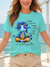 ieftine Umor &amp; Citate tricou-Pentru femei Tricou Grafic Vacă Scrisă Casual La modă Manșon scurt Stil Nautic Rotund Topuri obișnuite Zilnic Imprimeu Roz Îmbujorat Mov Trifoi Vară