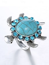 cheap Women&#039;s Rings-Women&#039;s Vintage Turtle Ring with Blue Turquoise Gemstone – Boho Animal Jewelry for Beach Vacations, Festivals and Casual Wear