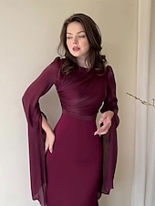 olcso Estélyi ruhák-Sellő  Trumpet Quinceanera Ruhák Elegáns Ruha Formális Esküvő Padló Hosszú Ujjú Crew Nyak Bársonyos Ráncokkal