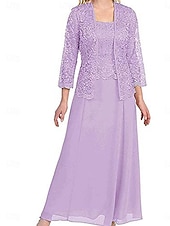 levne Sety šatů pro maminky-Sady Šatů Matka Nevěsty Šaty Elegantní Jednoduché Čtvercový Výstřih Podlahová Délka Polyester Dlouhý Rukáv s Jednoduchou Barvou