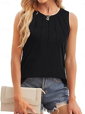 olcso Egyszerű ujjatlan felső-Női Camisole Tank Top Tömör szín Napi Alkalmi Ujjatlan Terített nyak Normál felsők Napi Fekete Arcpír rózsaszín Lóhere Szürke Nyár