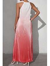 abordables Arte &amp; Diseño Vestidos-Mujer Vestido Midi Vestido de cuello halter Moda Clásico Vacaciones Diario Festivos Ajuste regular Gradiente de Color Sin Mangas Cuello halter Rojo Naranja Marrón Verano