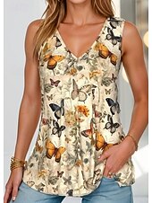 Women's Camisole Tank Top Floral Graphic Butterfly Daily Stylish Romantic Sleeveless V Neck Regular Tops Print Yellow Summer4