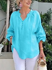 economico Top Semplici da Donna-Per donna Blusa Tinta unica Elegante Casual Manica Lunga Scollo a V Top Regolari Quotidiano Ferie Bottoni Bianco Giallo Rosa Blu Grigio Estate Primavera