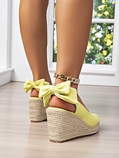 economico Infradito da Vacanza-espadrillas gialle da donna con zeppa e fiocco – eleganti scarpe estive per le vacanze, per feste in giardino e abbigliamento da resort