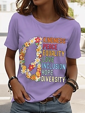 ieftine Umor &amp; Citate tricou-Pentru femei Tricou Grafic Scrisă Stilat Clasic Casual Manșon scurt Stil Nautic Topuri obișnuite Zilnic Imprimeu Negru Alb Roz Îmbujorat Albastru piscină Mov Vară PEACE