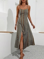 abordables Robe Boho-Femmes Robe Midi Robe Décontractée Robe d&#039;été Robe Nuisette Robe bohème Élégant Mode Moderne Quotidien Plage Week-end Coupe régulière Rayé Sans manches Col en V Rouge Vert Été