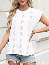 abordables T-shirt uni-T-shirt pour femmes unicolore mode élégante moderne manches courtes col rond hauts réguliers quotidiens week-end œillets noir blanc rose vert été printemps