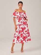abordables Robes décontractées-Femmes Rouge Été Bateau Bohème Vacances XS S M