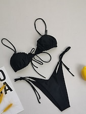 abordables Ensemble de bikinis-Maillots de bain pour femmes Bikini 2 pièces Maillot de bain thong Dos nu Slim Mode de vacances Couleur unie Col en V Sans manches Maillots de bain