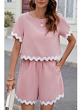 abordables Ensembles courts pour femmes-Ensembles de shorts de mode streetwear pour femmes en 2 pièces à manches courtes à col rond en couleur unie imprimé décontracté quotidien noir rose bleu été coupe régulière