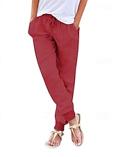 economico Pantaloni in lino e cotone semplici-Per donna Joggers Pantaloni in cotone e lino Moda Streetwear Comfort Lunghezza intera Misura del girovita medio Semplice Tasca Elastico in vita Comodo All&#039;aperto Confortevole Streetwear Abbigliamento
