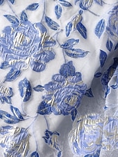 voordelige BLAUW-Bloemen Brocade Organza Avond Gown Celebrity Stijl Jurk Formele Bruiloft Gast Vloer Lengte Lange Mouw V Hals Ceintuur  Sash met Split
