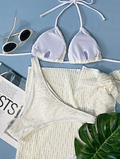 abordables Ensemble bikini 3 pièces-Femmes Maillots de Bain Bikini Trois Pièces Maillot de bain Dos nu Tropical Tenues de plage Uni Col Halter Sans manches Maillots de bain