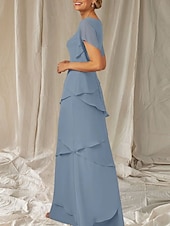 economico Lunghezza del pavimento-Abito Due Pezzi A-Line Madre della Sposa Ospite Matrimonio Elegante Inclusa Fascia V Collo Lunghezza del Pavimento Chiffon Manica Mezza Fascia Inclusa con Volant