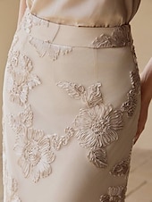 baratos Comprimento do chão-Vestido de Mãe da Noiva em Renda Bordada Floral  Coluna Conjunto Elegante Simples Minimalista Decote Redondo Comprimento do Chá Tule com Mangas Curtas Vestido para Convidada de Casamento 2025
