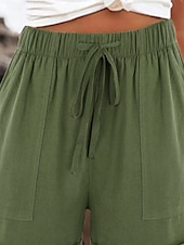 billige Vanlig linbukse i bomull-Dame Shorts Baggy Bukser Enfarget Chinos Mote Gatekler Grunnleggende Kne Lengde Medium Midje Enfarget Lomme Snor Komfort Utendørs Mikro-elastisk Ferie Gate Daglig Grå Svart Rosa Dyp Blå