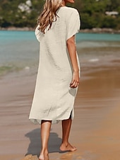 abordables Robes de plage-Maillots de Bain Femme Couverture Robe de Bain Maillot Patchwork Vacances Plage Tenue Couleur Unie Col en V Manches Courtes Maillots de Bain