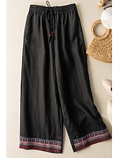 お買い得  プレーンコットンリネンパンツ-女性用 コットンリネンパンツ スラックス ファッション ストリートファッション 全長 ナチュラルウエスト フラワー 刺繍 プリント 弾性巾着デザイン 屋外 快適 祝日 週末 アプリコット ブラック ホワイト ブルー 夏 レギュラー