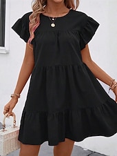 preiswerte Einfaches Kleid-Damen Minikleid Freizeitkleid Sommerkleid Elegant Mode Outdoor Ferien Date Normale Passform Einfach Kurzarm Rundhalsausschnitt Schwarz Blau Rosenrot Sommer Frühling
