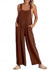 olcso hivatalos jumpsuits-női normál kantáros overál utcai viselet egyszínű ujjatlan U-nyakú zsebes utcai mindennapi normál szabású fekete sárga világoszöld nyári