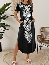abordables Robe Boho-Femmes Robe Midi Robe T-Shirt Robe d&#039;été Occasionnel Quotidien Coupe régulière Graphique Tribal Manche Courte Col ras du cou Blanche Bleu Violet Vert Été