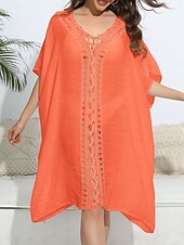 abordables Robes de plage-Maillots de Bain Femme Couverture Robe de Bain Maillot Boutons Vacances Plage Tenue Couleur Unie Col en V Manches Courtes Maillots de Bain