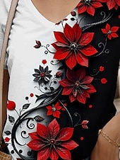 abordables T-shirt floral-Femmes T-shirt Fleuri Graphique ancien Élégant Moderne Manche Courte Col en V Hauts Réguliers Quotidien Imprimé Jaune Rouge Bleu Violet Vert Été