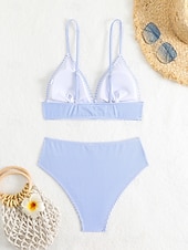 billiga Bikiniset-Kvinnors baddräkter bikini 2-delad tärnande baddräkt rygglös semester strandkläder randig V-hals ärmlös baddräkter