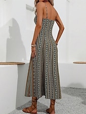 abordables Robe Boho-Femmes Robe Midi Robe Décontractée Robe d&#039;été Robe Nuisette Robe bohème Élégant Mode Moderne Quotidien Plage Week-end Coupe régulière Rayé Sans manches Col en V Rouge Vert Été