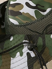 preiswerte Herrenhüte-Herren-Sonnenhut aus Camouflage-Netzgewebe mit breiter Krempe und Kinnriemen – atmungsaktiver Outdoor-Wander- und Angelhut für Sommerreisen und Camping