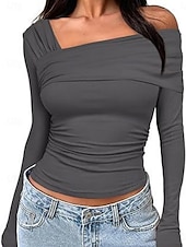 preiswerte Damen Einfache Oberteile-Damen Bluse Einfach Modern Y2K Langarm V Ausschnitt Normale Oberteile Täglich Ferien Gerafft Schwarz Weiß Rosa Kamel Braun Sommer