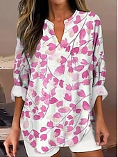 economico Top Floreali-Per donna Camicia Boho Floreale Grafico Elegante Casual Boho Manica Lunga Scollo a V Top Regolari Quotidiano Uscire Patchwork Stampato Rosa cipria Rosa Vino Verde militare Rosso Primavera, Autunno