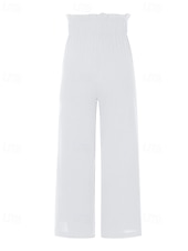 economico Pantaloni in lino e cotone semplici-Per donna Culotte Gamba Larga Pantaloni in cotone e lino Pantaloni Eleganti Moda Streetwear Lunghezza intera Naturale Semplice Elastico in vita Comodo All&#039;aperto Confortevole Streetwear Uscire Bianco