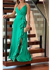 preiswerte abendkleider-Damen Langes Kleid Maxikleid Abschlussballkleid Partykleid Cocktailkleid Unterkleid Mode Party Besonderer Anlass Date Normale Passform Einfach Ärmellos Spaghettiträger Grün Dunkelblau Rosenrot Sommer