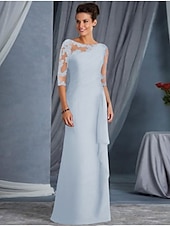 abordables Longueur du plancher-Robe Mère de la mariée A-Line invitée de mariage grande taille Col bateau Longueur maxi Chiffon Dentelle Manche demi avec appliques drapées robe à impressionner 2025 taille personnalisée gratuite