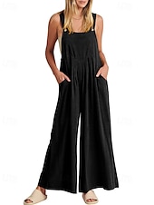 olcso hivatalos jumpsuits-női normál kantáros overál utcai viselet egyszínű ujjatlan U-nyakú zsebes utcai mindennapi normál szabású fekete sárga világoszöld nyári