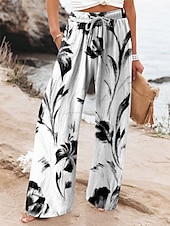 cheap Wide Leg &amp; High Waisted-Women&#039;s Wide Leg Chinos Baggy Pants Vacation Vintage Fashion Full Length High Waist Floral Graphic Printing Thermal Warm Breathable Soft Micro-elastic Vacation Street Causal Black Pink Light Brown
