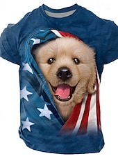 お買い得  アニマルプリントTシャツ-愛国的なゴールデンレトリバーの子犬、ヴィンセント・ハイ、メンズ 3D Tシャツ、半袖 Tシャツ、3Dプリント、クルーネックシャツ、ファッション、誇張、日常、パーティー、ストリート、カジュアル、ブルー、夏、春、オールシーズンの服