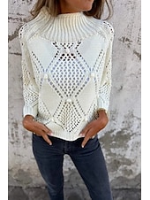 preiswerte Damen Einfache Oberteile-Damen Bluse Einfach Basic Modern Lässig Langarm Rollkragen Normale Oberteile Täglich Ausgehen Ausschnitt Schwarz Weiß Grün Khaki Grau Sommer